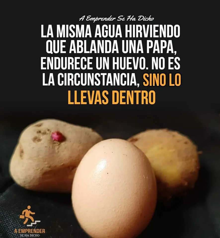 La misma agua hirviendo que ablanda una papa, endurece un huevo.