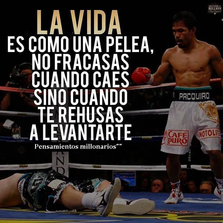 La vida es como una pelea, no fracasas cuando caes sino cuando te rehúsas a levantarte.