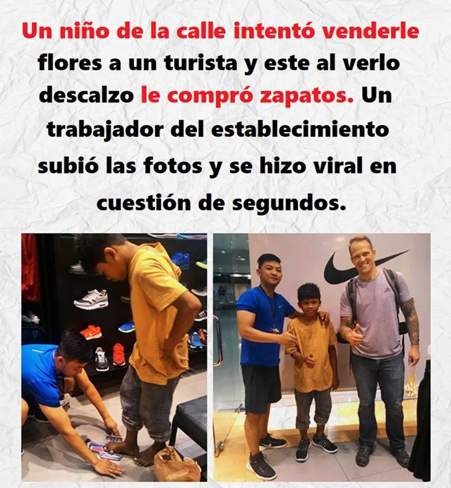 Un niño de la calle intentó venderle flores a un turista.