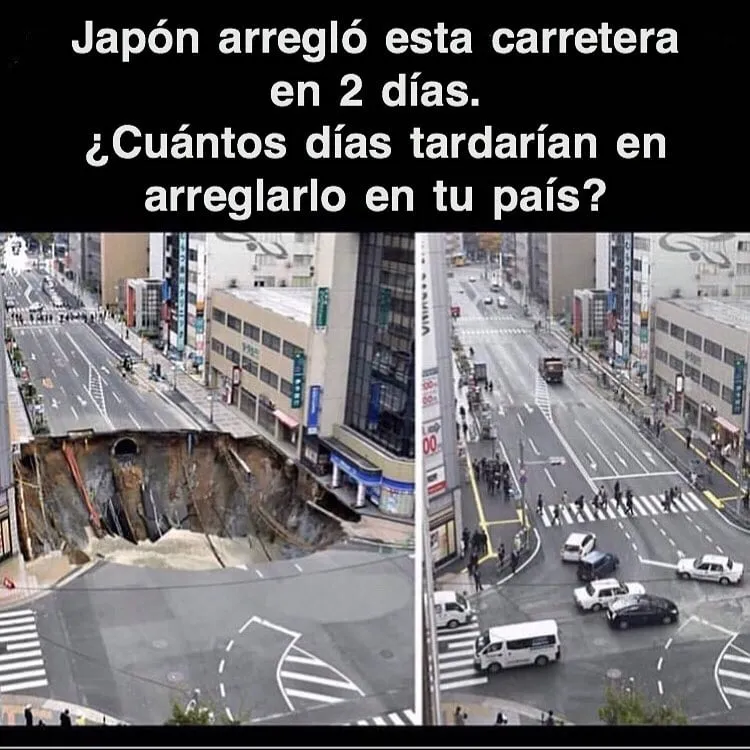 Japón arregló esta carretera en días.