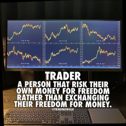 Trader a person that risk their own money for freedom rather than exchaging their freedom for money
